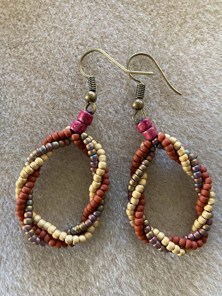 Beaded Braided Earth tone Loop Earrings