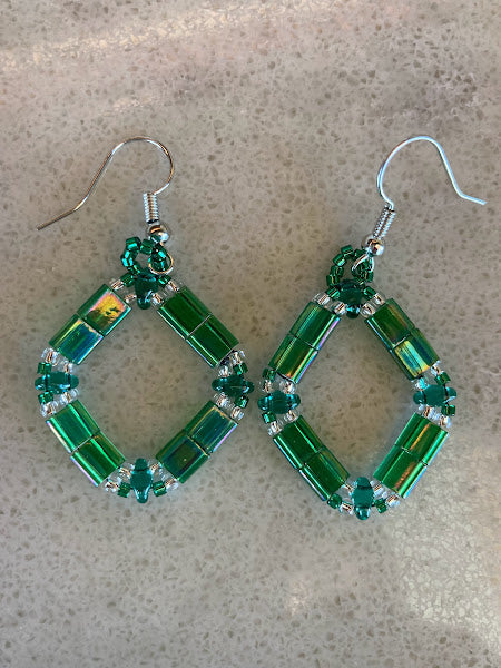 Green Transparent Tile Earrings