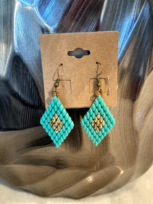 Turquoise Silver Beaded Earrings