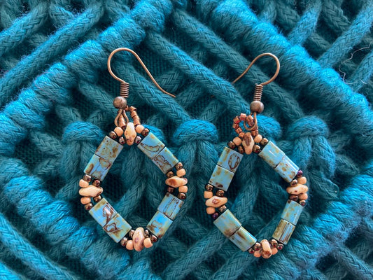 Turquoise Tile Beads Diamond Shape Earrings